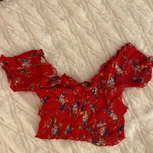 Red floral crop top